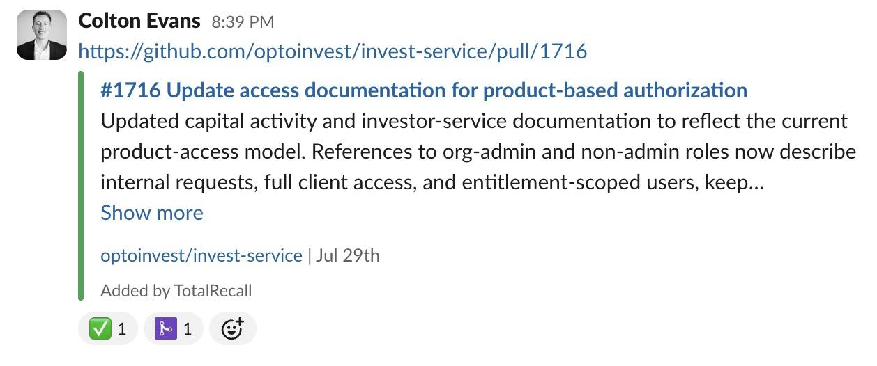 Slack pull request with automated reactions